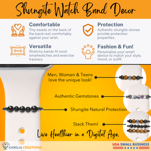 Bundle and SAVE: Triple Protection Smart Watch Bands Charms Loops | Shungite Tigers Eye Hematite | Apple iWatch Galaxy Smartwatch Decor - Karelia Creations