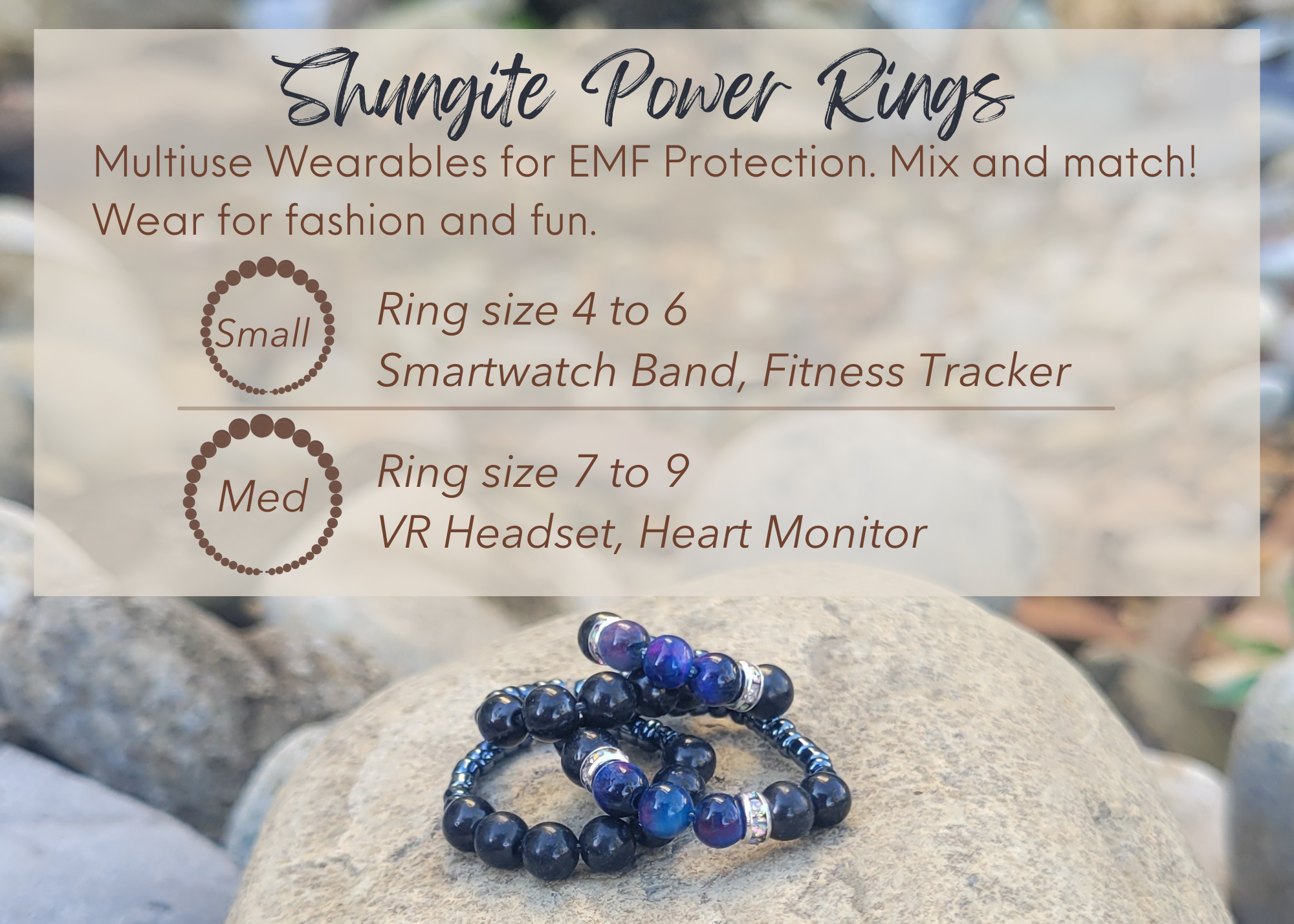 Shungite Power Rings for Jewelry, Smart Watches, Oculus and Smart Rings