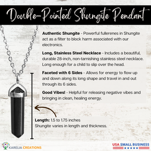 The 6-point Shungite Pendant Necklace is made with powerful authentic shungite, a stainless steel chain, and an optimal shape for energy flow