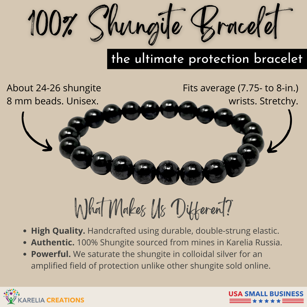 All shungite stretchy bracelet made with high quality, authentic, and powerful shungite