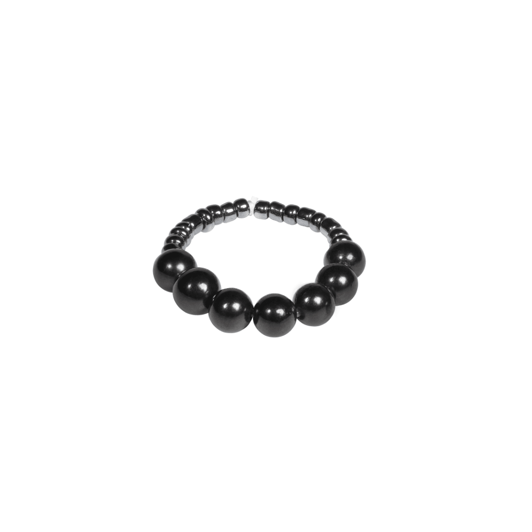 Unisex shungite stretch Ring with 7 all shungite beads to fit ring size 6.5 to 8.5 