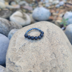 Unisex shungite stretch Ring with 7 all shungite beads to fit ring size 6.5 to 8.5 