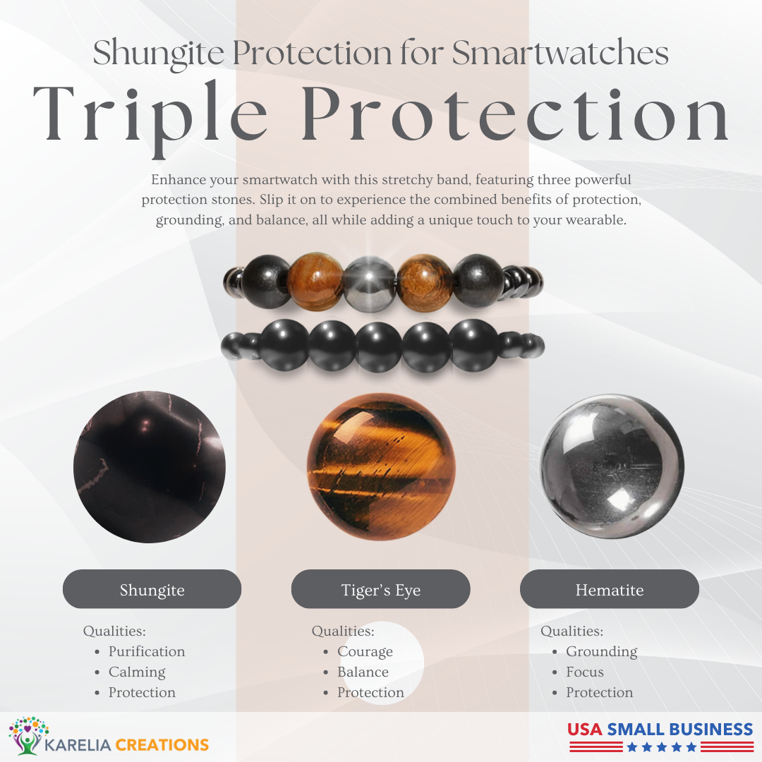 Bundle: All Shungite PLUS Triple Protection Band for Watches | Apple iWatch Galaxy Smartwatch Decor Charms Loops