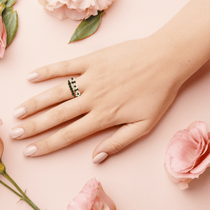 Shungite and flower ring bundle, bringing style and protection to a woman's hand