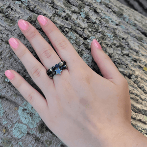 Shungite & Galaxy Stretch Ring Bundle - Fits Medium Fingers (6.5 - 8.5) - Karelia Creations