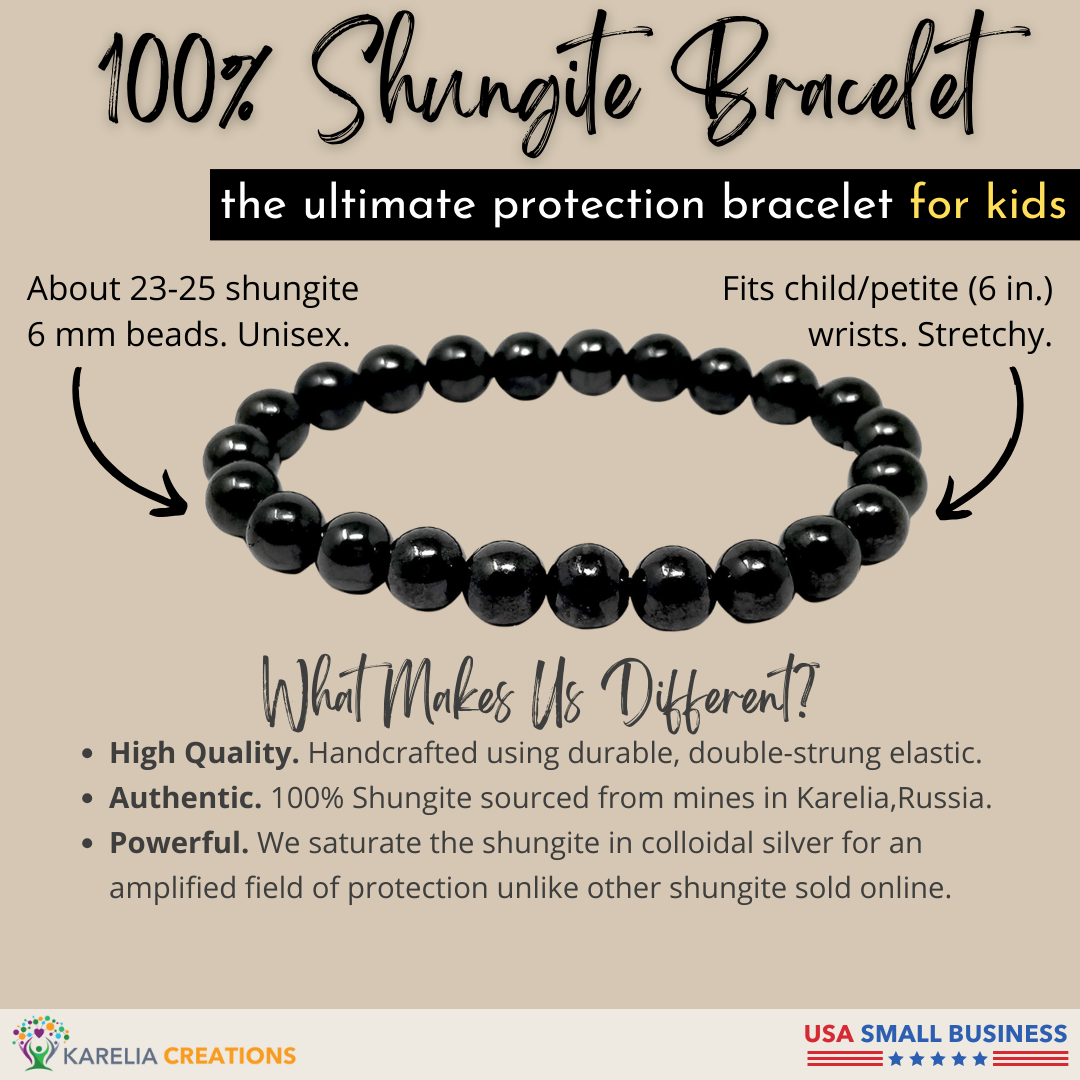 Shungite Bracelet - 6mm Beads, XS Adult, Kids