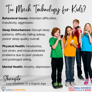 Shungite protects kids from technology radiation that can lead to behavioral issues, sleep disturbances, and issues with physical and mental health