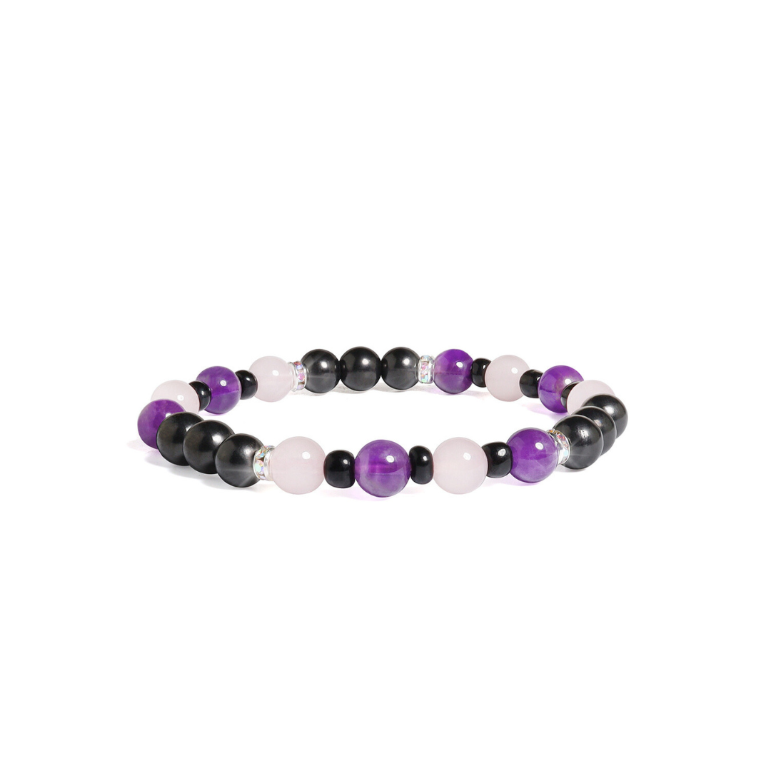 Kid's Love, Harmony and Protection Bracelet - Shungite Amethyst Pink Quartz