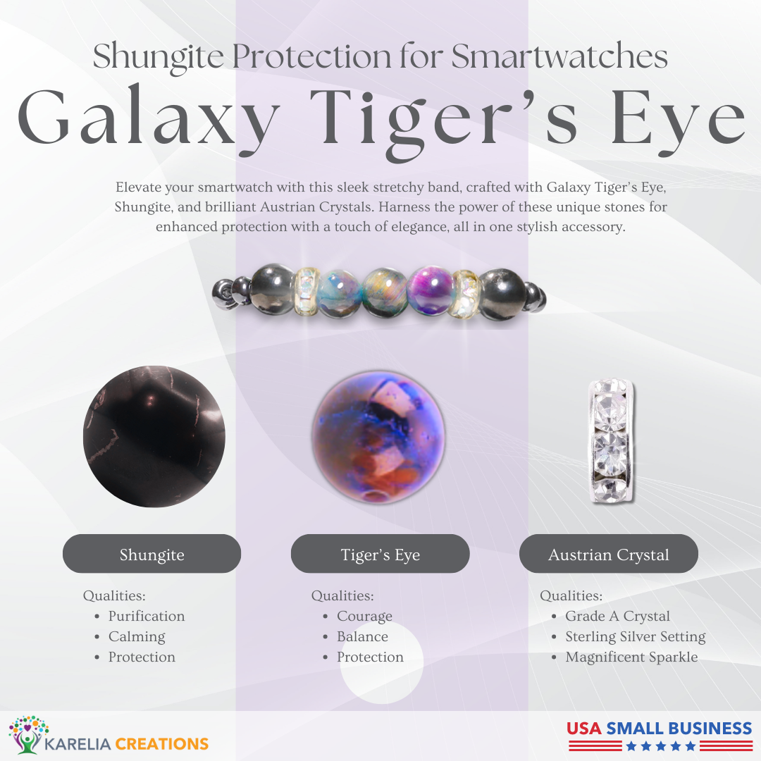 Shungite and Galaxy Tigers Eye Austrian Crystal Smart Watch Protection Band Charms Loops | Apple iWatch Galaxy Smartwatch Decor