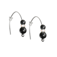 Sterling silver earrings with a 6mm and a 4mm shungite bead, austrian crystal spacer bead, and a silicone earring stopper.