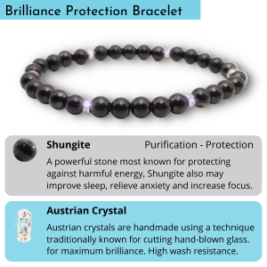 Shungite provides purification and protection against harmful energy, and austrian crystal provides maximum brilliance