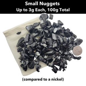 Small elite rocks weigh up to 3 grams each, but size and shape of each rock will vary due to all natural shungite