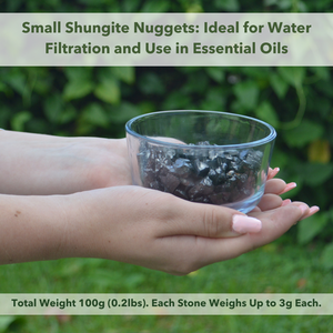 Small shungite rocks are perfect for water filtration and essential oils. Each bag weighs 100g