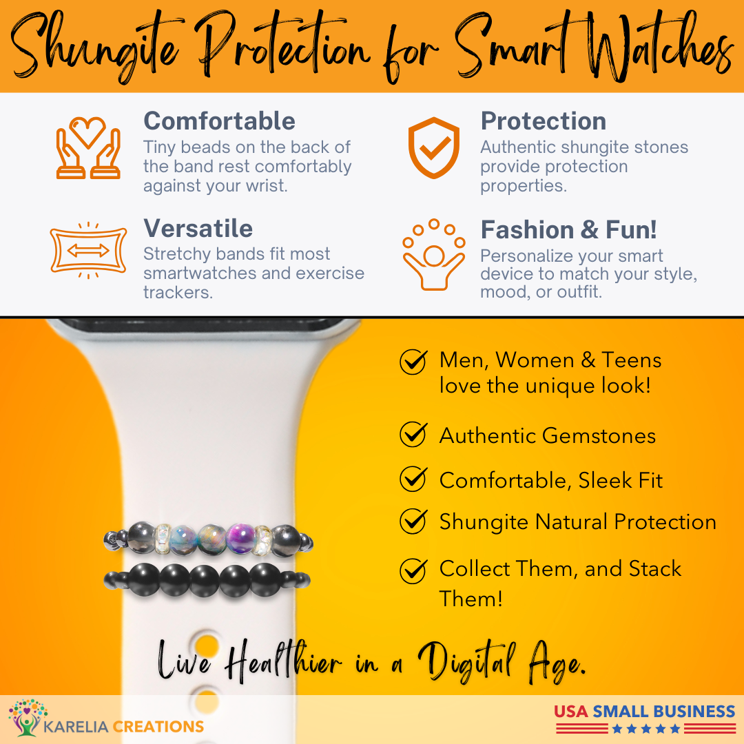 Bundle: All Shungite PLUS Galaxy Tigers Eye Protection Band for Watches | Apple iWatch Galaxy Smartwatch Decor Charms Loops