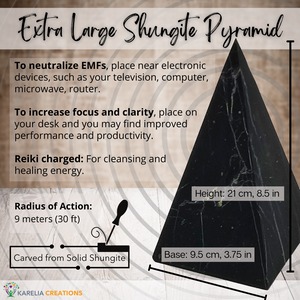 Shungite power pyramids are reiki charged, neutralize EMF radiation, and increase focus and clarity