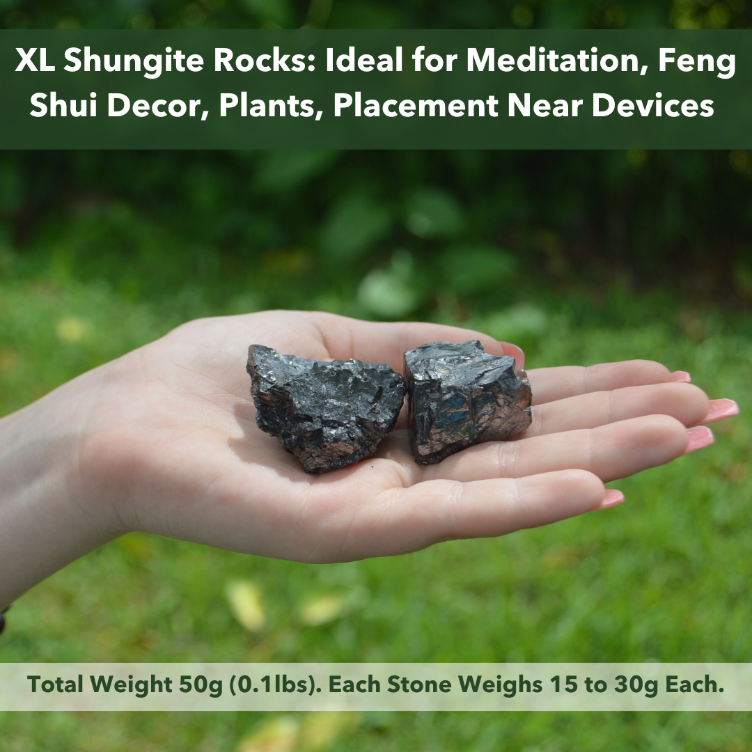 Extra large shungite rocks are perfect for mediation, plants, and blocking EMF radiation from devices. Each bag weighs 50g.