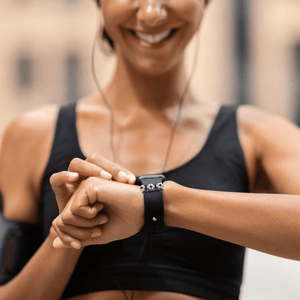 Shungite and flower watch band bundle, bringing style and protection to a woman's smartwatch while working out