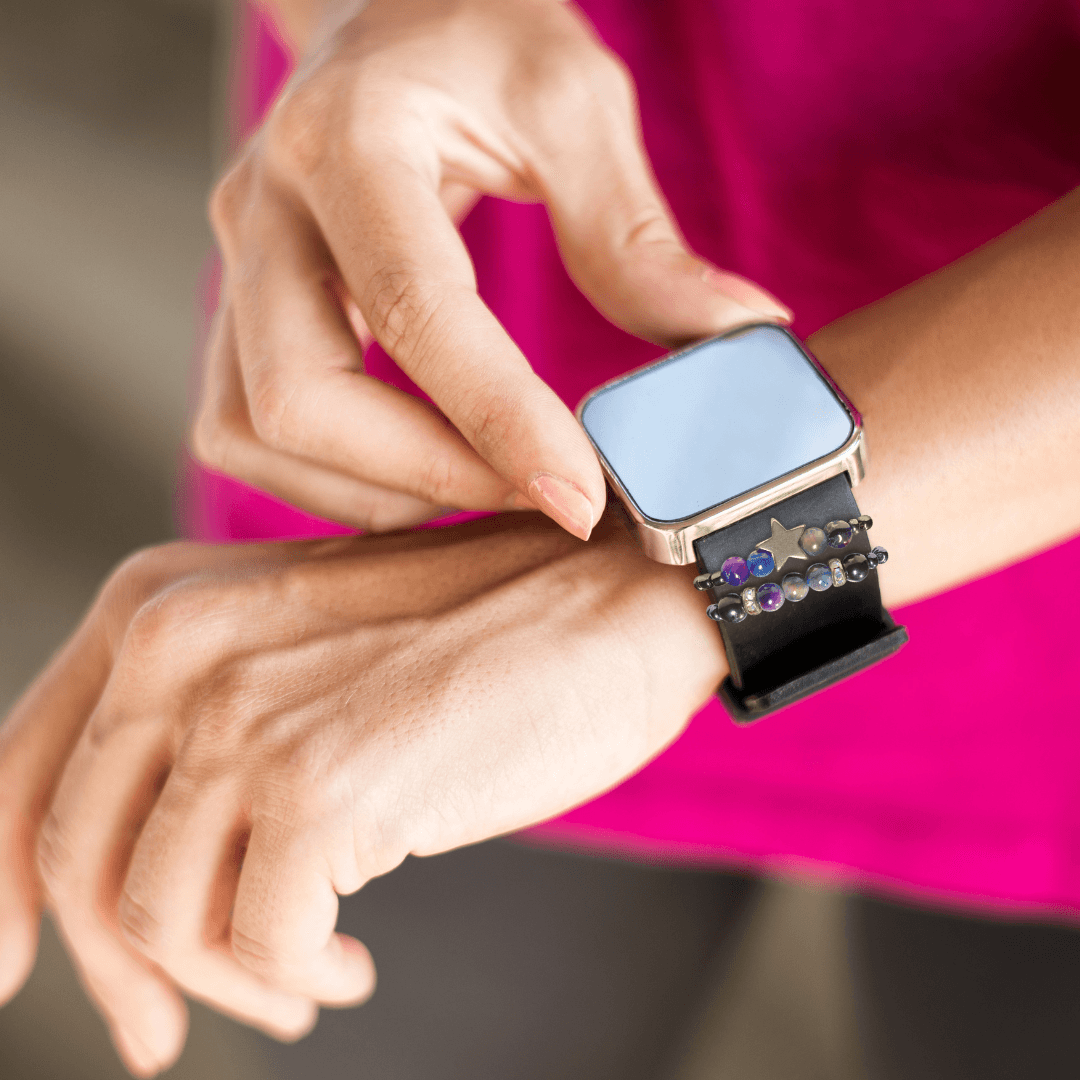Bundle: Shungite plus Galaxy Tigers Eye Austrian Crystal Smart Watch Band Charms Loops | Apple iWatch Galaxy Smartwatch Decor - Karelia Creations