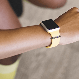 Shungite and galaxy tigers eye smartwatch band bringing color and protection to a woman's smartwatch