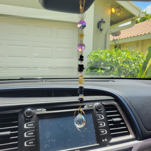 Shungite and Citrine Rainbow Prism Suncatcher - Home and Car - Karelia Creations