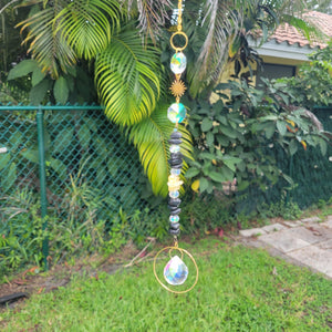 Shungite and Citrine Rainbow Prism Suncatcher - Home and Car - Karelia Creations