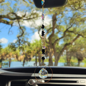 Shungite and Citrine Rainbow Prism Suncatcher - Home and Car - Karelia Creations