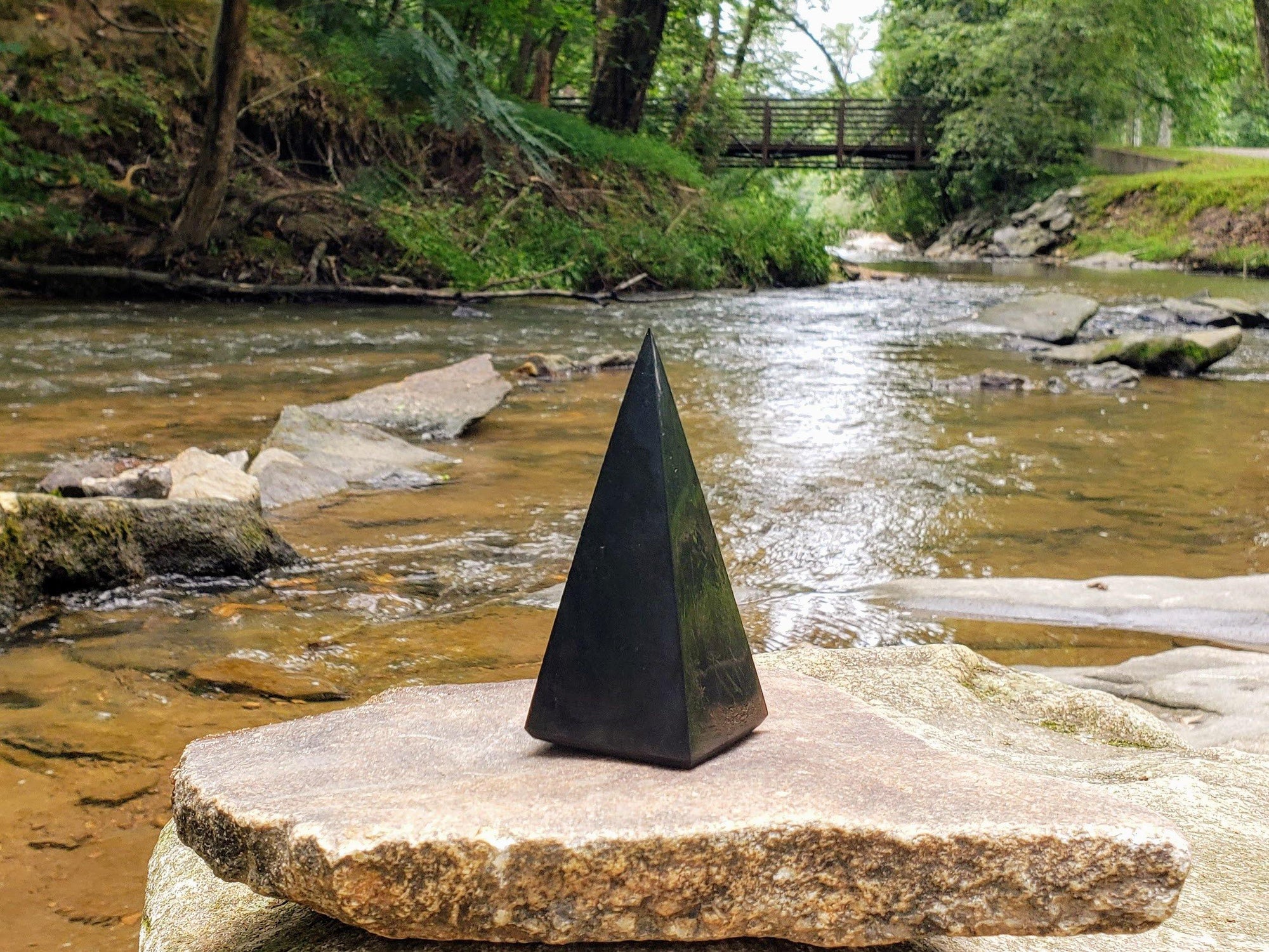 3.5 inch Reiki charged polished Shungite Pyramid will neutralize radiation in a small room or a 10-foot radius