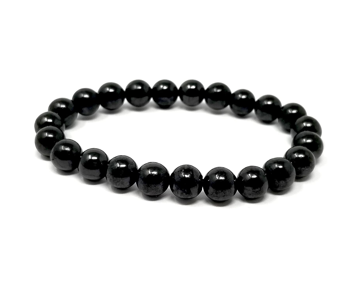 Classic unisex all shungite bracelet with 8mm shungite beads, made to fit the average adult wrist