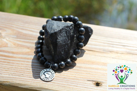 Shungite Fist of Courage Bracelet: Dream, Brave, Hope, Strong (8mm Beads, Adult) - Karelia Creations