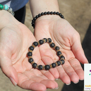 Shungite Bracelet - 8mm Gold Accent, Adult - Karelia Creations