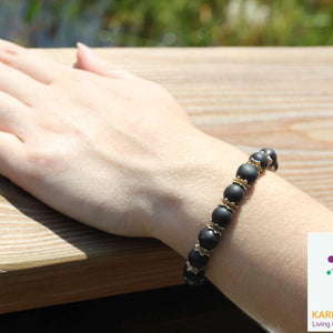 Shungite Bracelet - 8mm Gold Accent, Adult - Karelia Creations