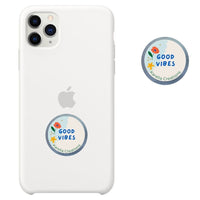 Good vibes cellphone sticker with shungite powder, designed to block EMF radiation from your cellphone.