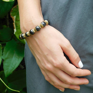 Shungite Bracelet - 8mm Gold Accent, Adult - Karelia Creations