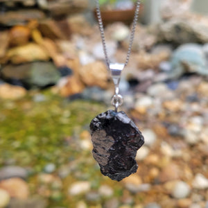 Elite Noble Raw Shungite Pendant on a sterling silver chain with 99% carbon for maximum EMF protection 