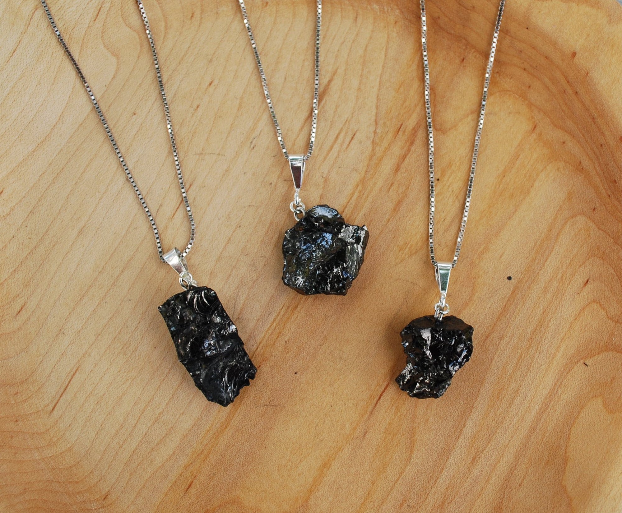Elite Noble Raw Shungite Pendant and Sterling Silver Necklace (3 - 5 grams)
