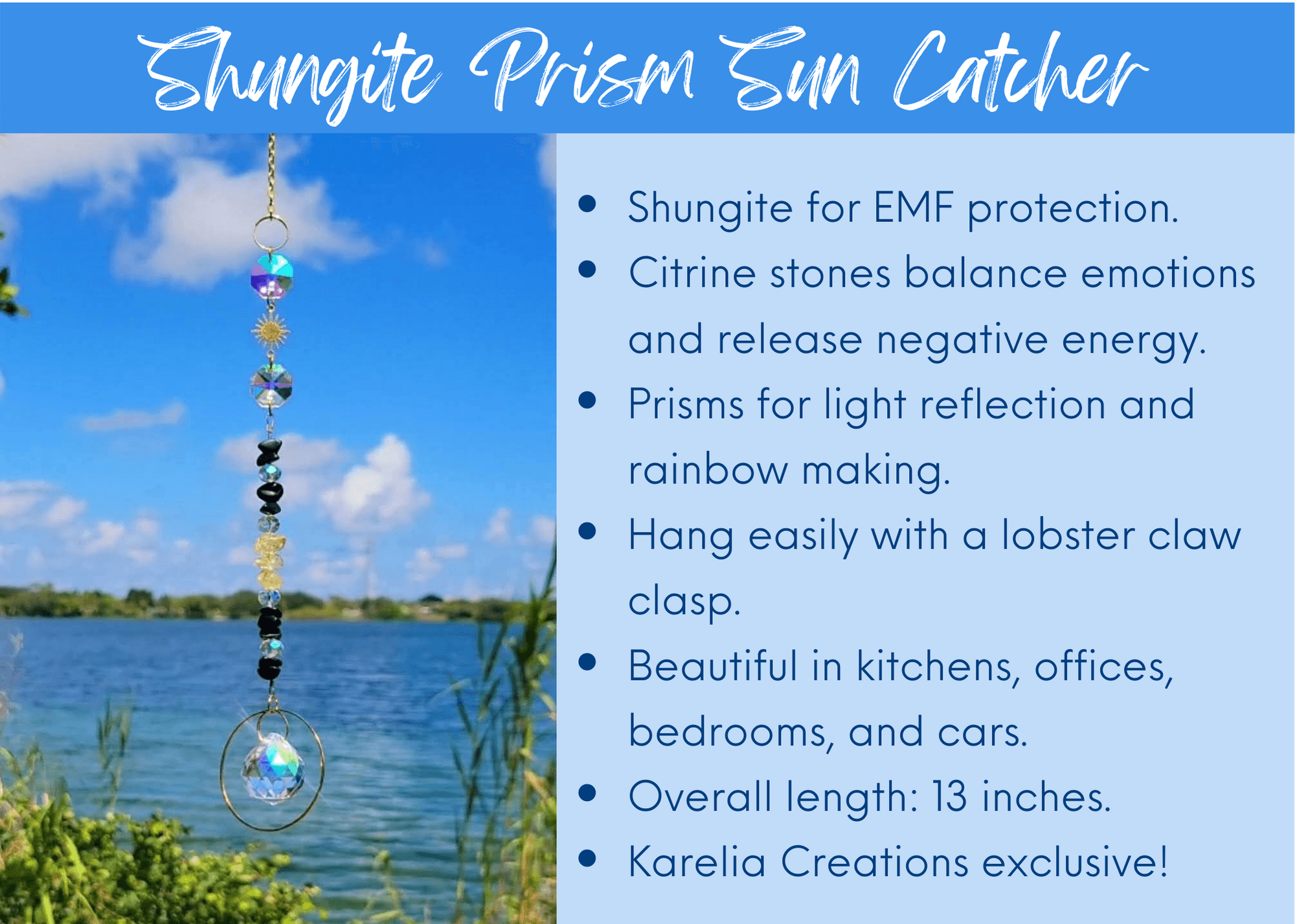 Shungite and Cirtrine Prism Sun Catcher for Car, Home  or Office
