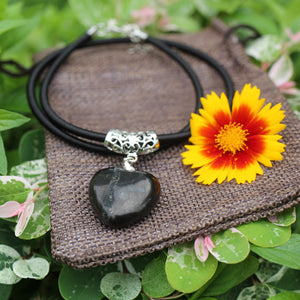 Puffy Heart Polished 100% Shungite Pendant and Leather Necklace - Karelia Creations