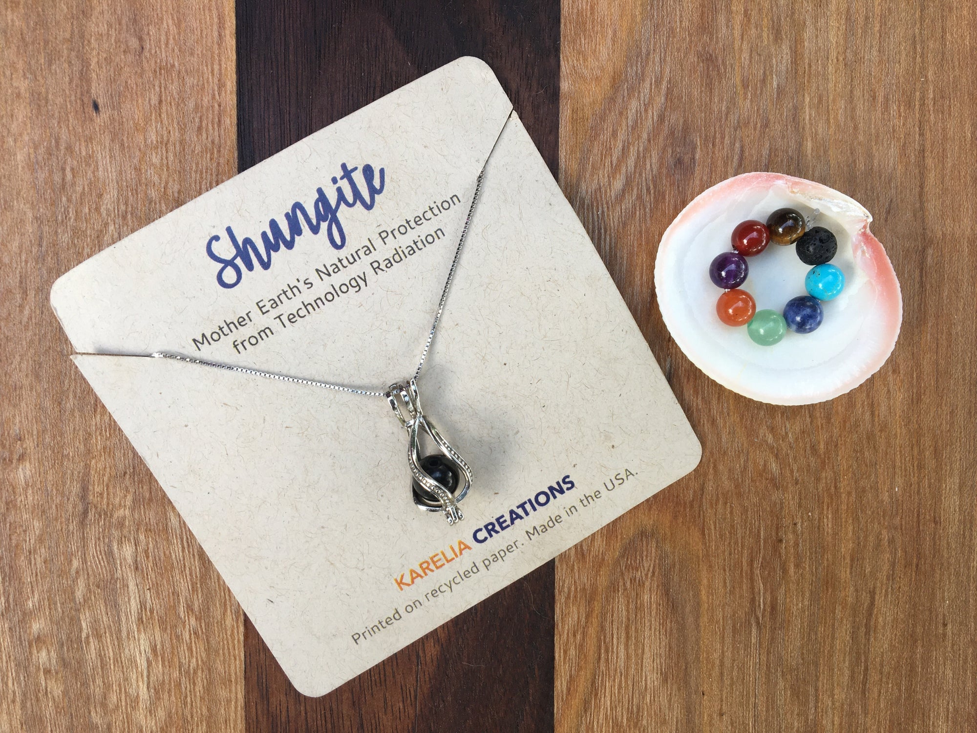 Sterling Silver Interchangeable Shungite Pendant and 18-Inch Necklace - Includes Shungite, Lava Stone for Aromatherapy and 7 Other Gemstones - Chakra