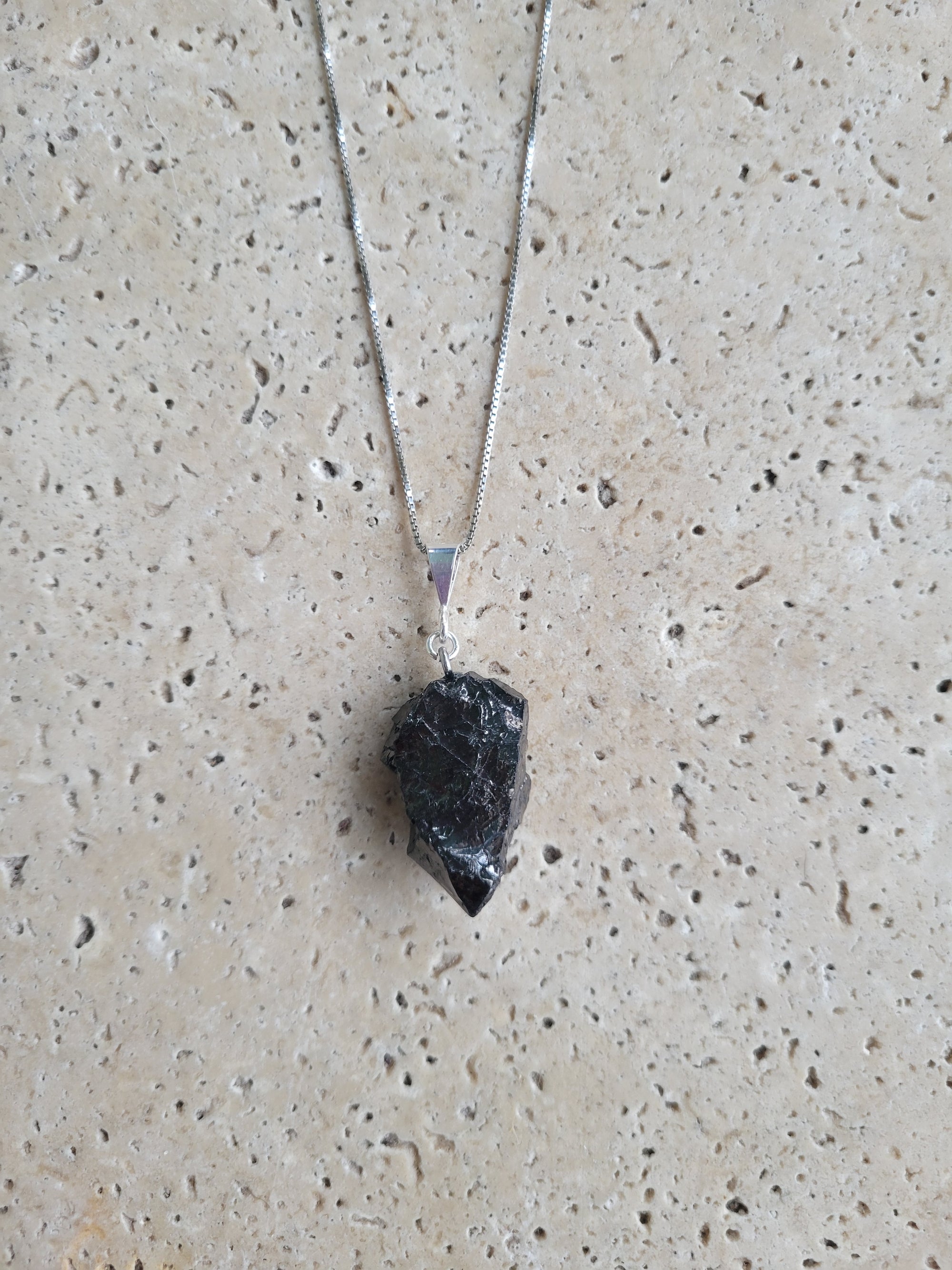 Elite Noble Raw Shungite Pendant on a sterling silver chain with 99% carbon for maximum EMF protection 