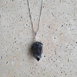 Elite Noble Raw Shungite Pendant on a sterling silver chain with 99% carbon for maximum EMF protection 