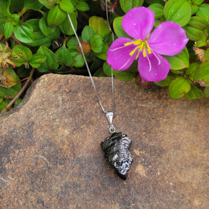 Elite Noble Raw Shungite Pendant on a sterling silver chain with 99% carbon for maximum EMF protection 