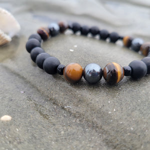 Unisex triple protection bracelet made with 8mm shungite, tiger's eye and hematite beads