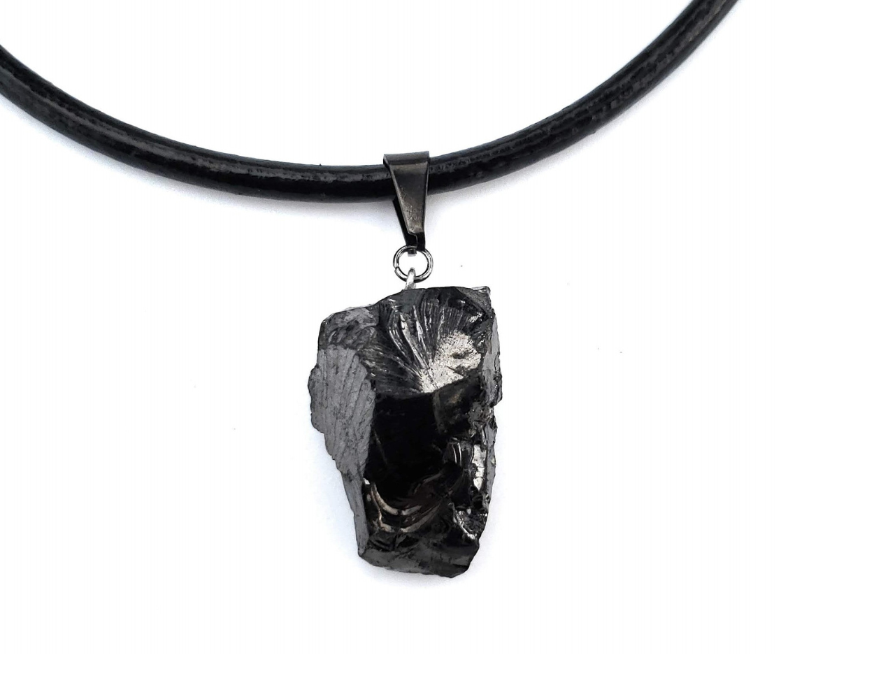 Extra Large Elite Noble Raw Shungite Pendant with a leather cord for maximum EMF protection. Stone size ranges from 7 to 14 grams