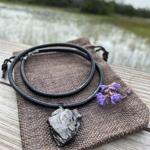 Extra Large Elite Noble Raw Shungite Pendant on a leather cord with up to 98% carbon for maximum EMF protection 