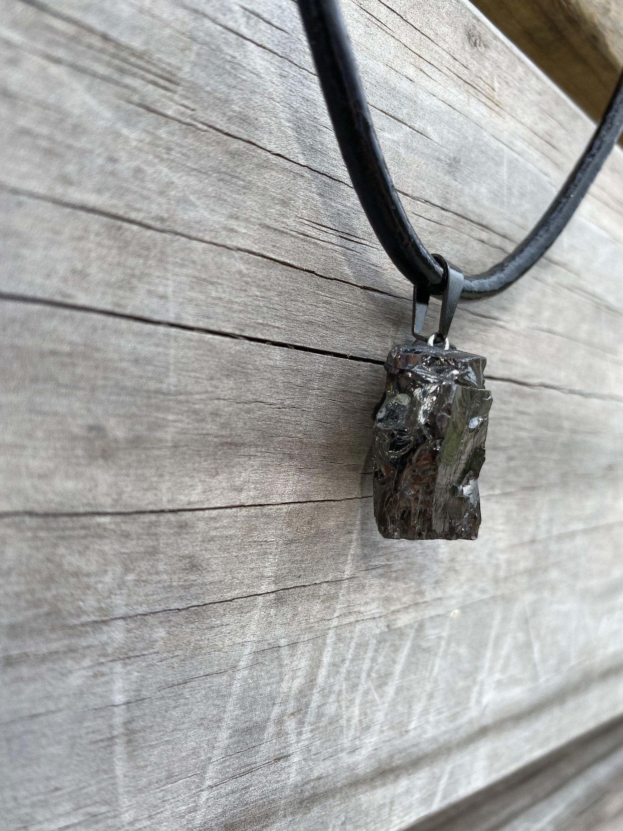 Extra Large Elite Noble Raw Shungite Pendant on a leather cord with up to 98% carbon for maximum EMF protection 