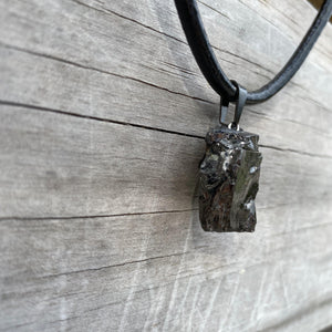 Extra Large Elite Noble Raw Shungite Pendant on a leather cord with up to 98% carbon for maximum EMF protection 