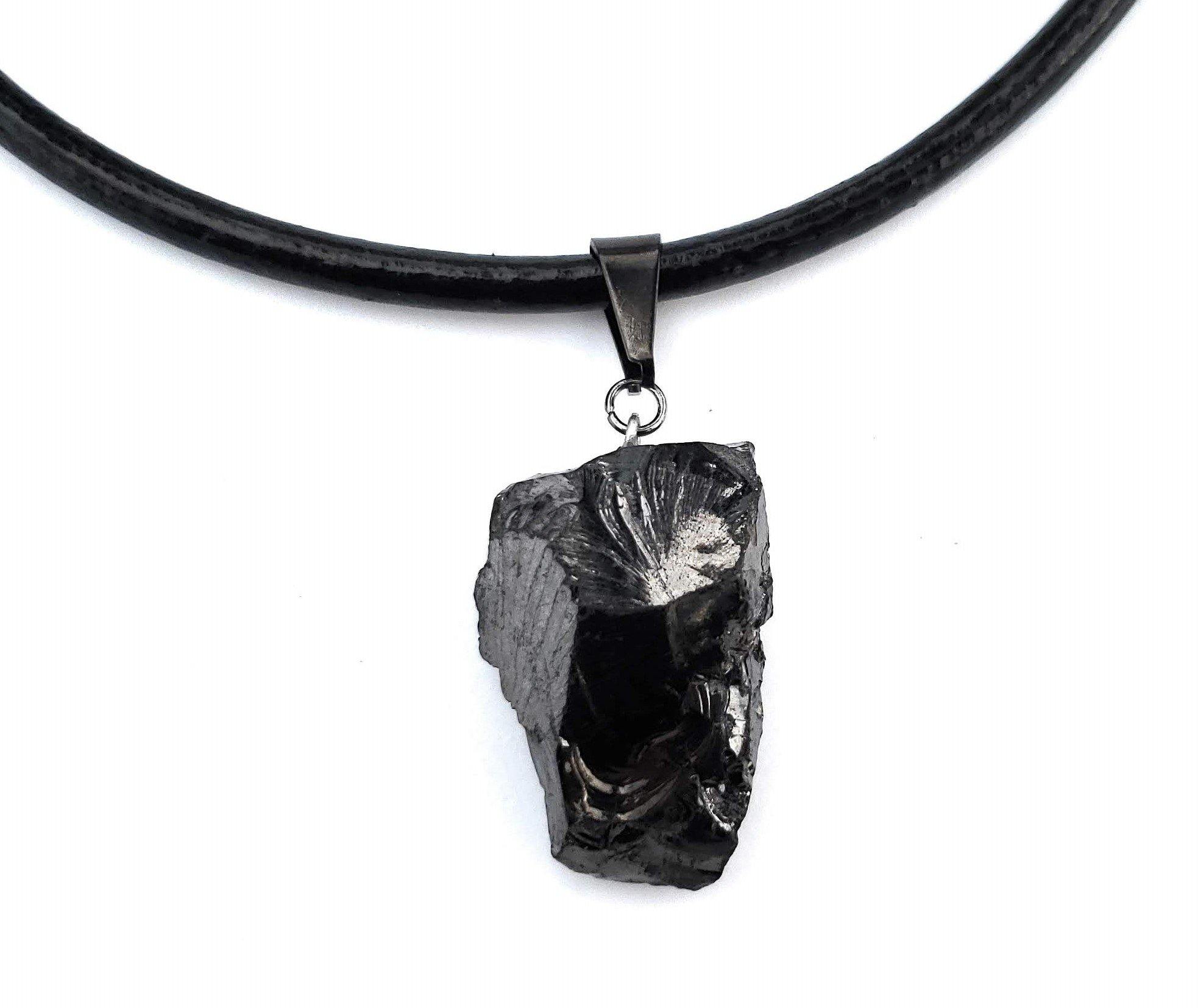 Extra Large Elite Noble Raw Shungite Pendant with a leather cord for maximum EMF protection. Stone size ranges from 7 to 14 grams