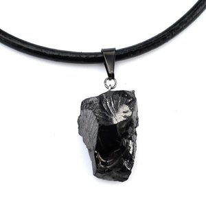 Extra Large Elite Noble Raw Shungite Pendant with a leather cord for maximum EMF protection. Stone size ranges from 7 to 14 grams