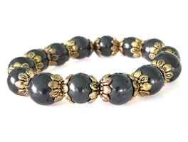 Shungite Bracelet - 8mm Gold Accent, Adult - Karelia Creations