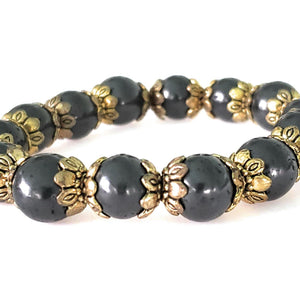 Shungite Bracelet - 8mm Gold Accent, Adult - Karelia Creations